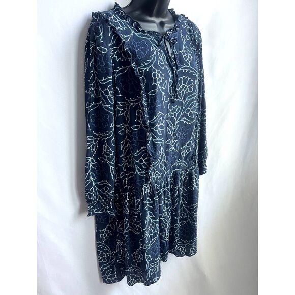 Caslon Navy Blue Shift Dress sz Petite S Floral Botanical Ruffles Boho Peasant - Picture 5 of 11